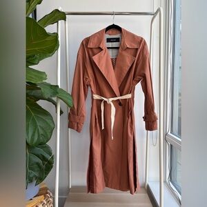 NWT - ZARA | Water Repellent Trench Coat with Contrasting Waist Tie in Brick S